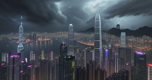 暴風雨天空下的城市景觀