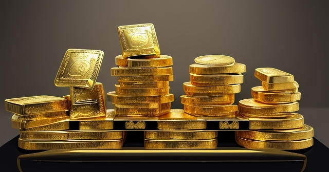 平衡秤上的一側是金幣，另一側是債券