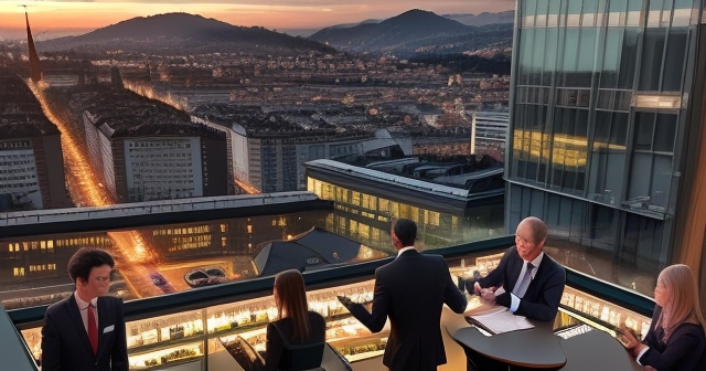 瑞士銀行總部在日落時的景色