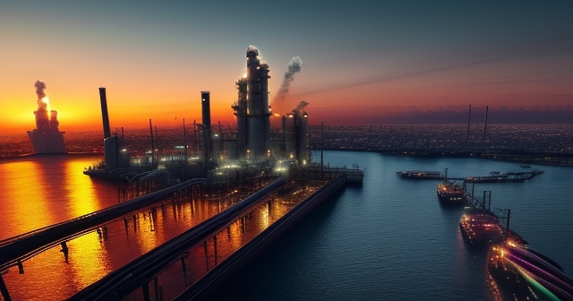 油煉廠與戲劇化的日落場景