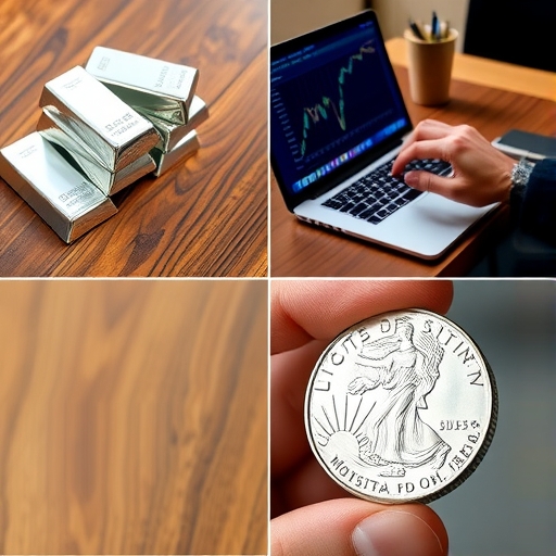 一堆白銀條疊放在木桌上