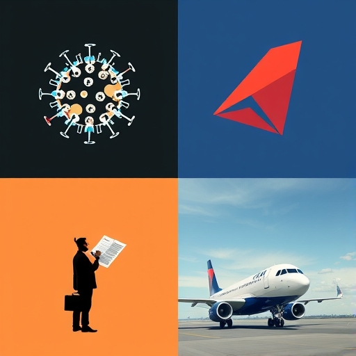 COVID-19病毒標誌與航空公司標誌結合