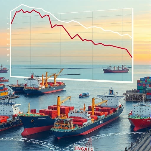 一幅展示繁忙港口中液化天然氣油輪的插圖