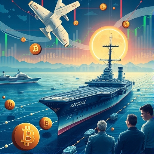 一個未來主義的金融環境，伴隨著比特幣圖表在數位資產中大幅上升。