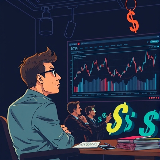 一群專業人士在黑暗的房間內討論財務圖表