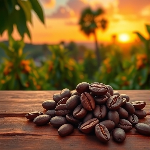 木質的羅布斯塔咖啡豆特寫