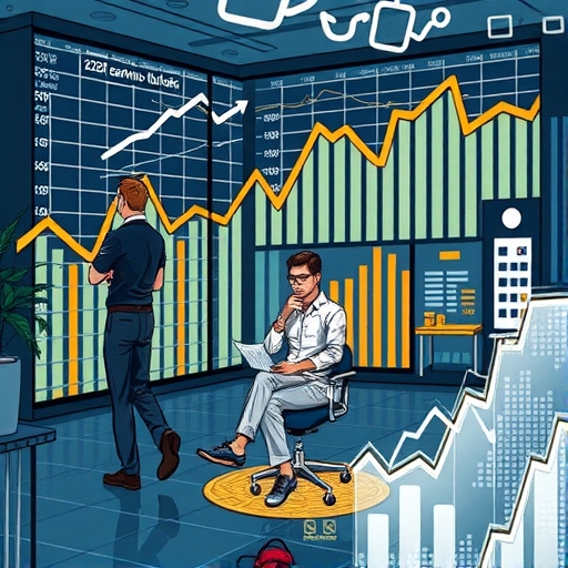 一個股票市場場景，有上升的圖表和曲線，象徵2025年盈利展望