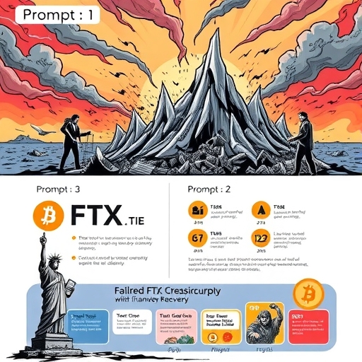 FTX 崩塌場景的戲劇性插畫，展現失敗與損失的視覺隱喻。
