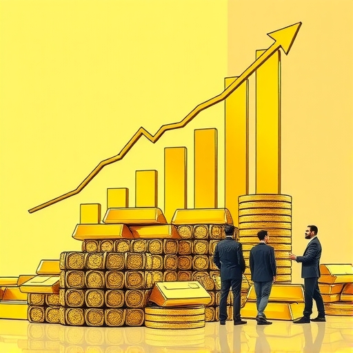 堆疊的金幣與金條表現精緻的排列