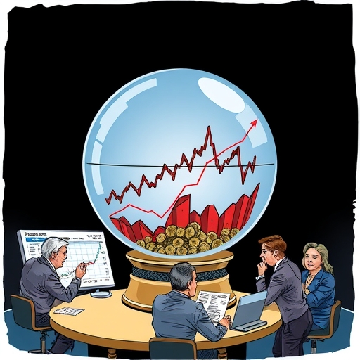 一個水晶球展示著股市趨勢與選舉結果的圖像