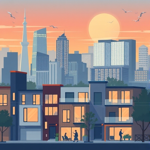 城市中現代建築的插畫