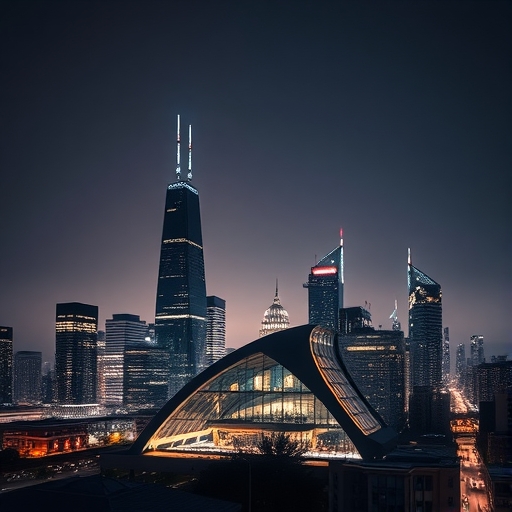 描繪繁忙金融中心的現代建築群