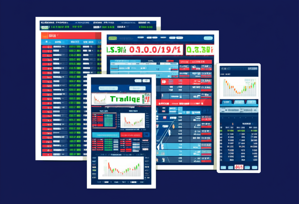 一群多元背景的年輕人在現代教室或大學環境中,圍繞著大型數位螢幕,螢幕顯示模擬股市數據、圖表和金融教育內容,他們積極討論並做筆記,學習金融投資的氣氛熱烈。