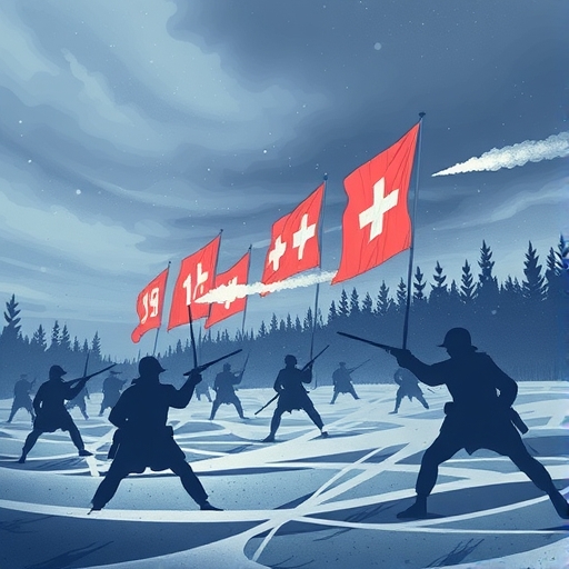 描繪戰爭場景的插圖,展現戰火與混亂。