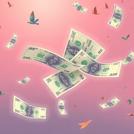 日圓鈔票如雪花般飄落。