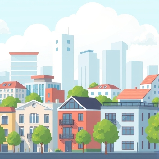 城市中現代房屋的插畫