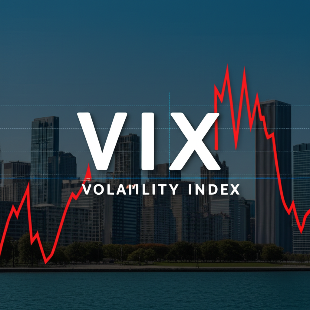 一張風格化的日本股市行情顯示器，上面顯示波動的數字，背景有櫻花，代表日經平均波動率指數。