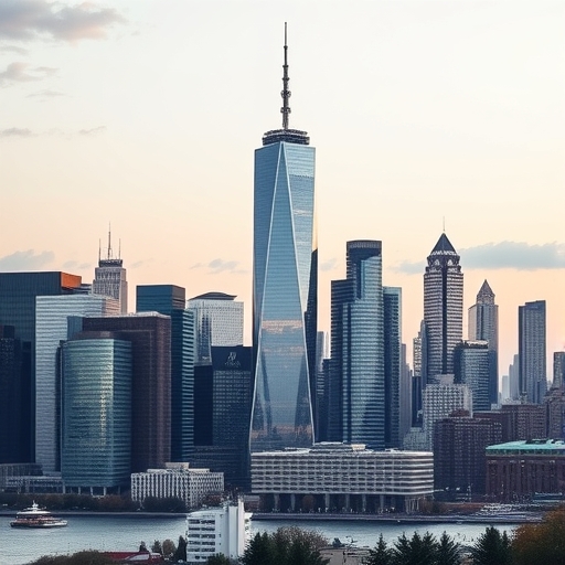 現代金融區的數位化天際線概念圖