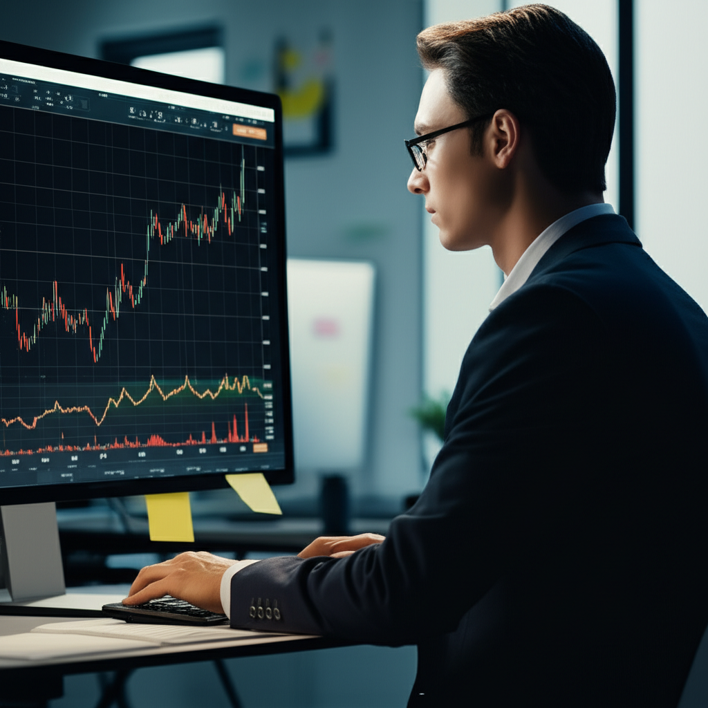 一位正在閱讀財經報紙的人，報紙上顯示經濟政策變化相關標題，背景有抽象數據與圖表。