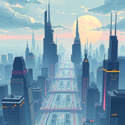 未來科技城市景觀插畫