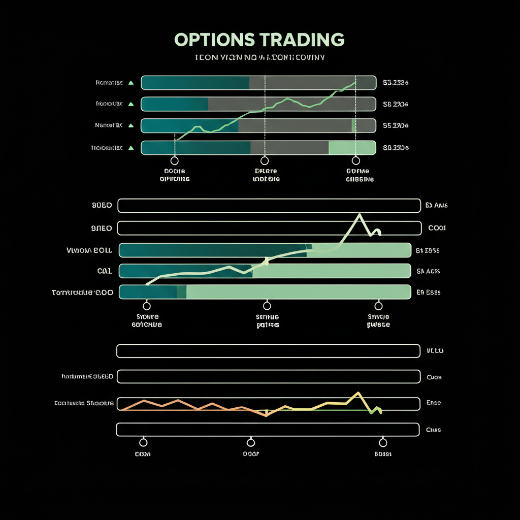 一張金融圖表近距離特寫，顯示股價和期權權利金，帶有抽象線條和數字，象徵複雜的金融數據分析。