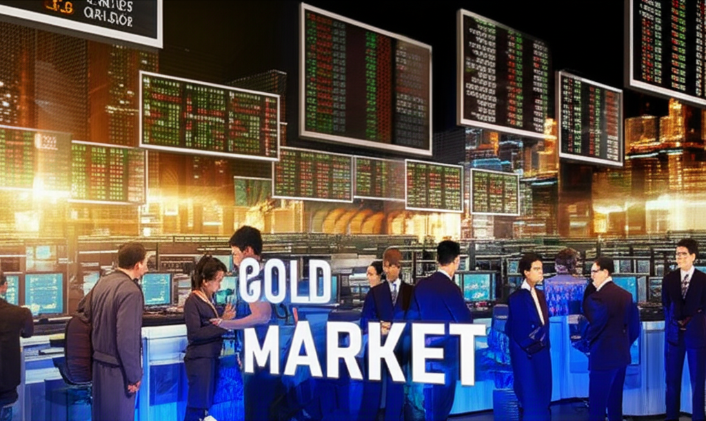 黃金交易市場示意圖,展示投資者透過數位平台參與全球金價波動