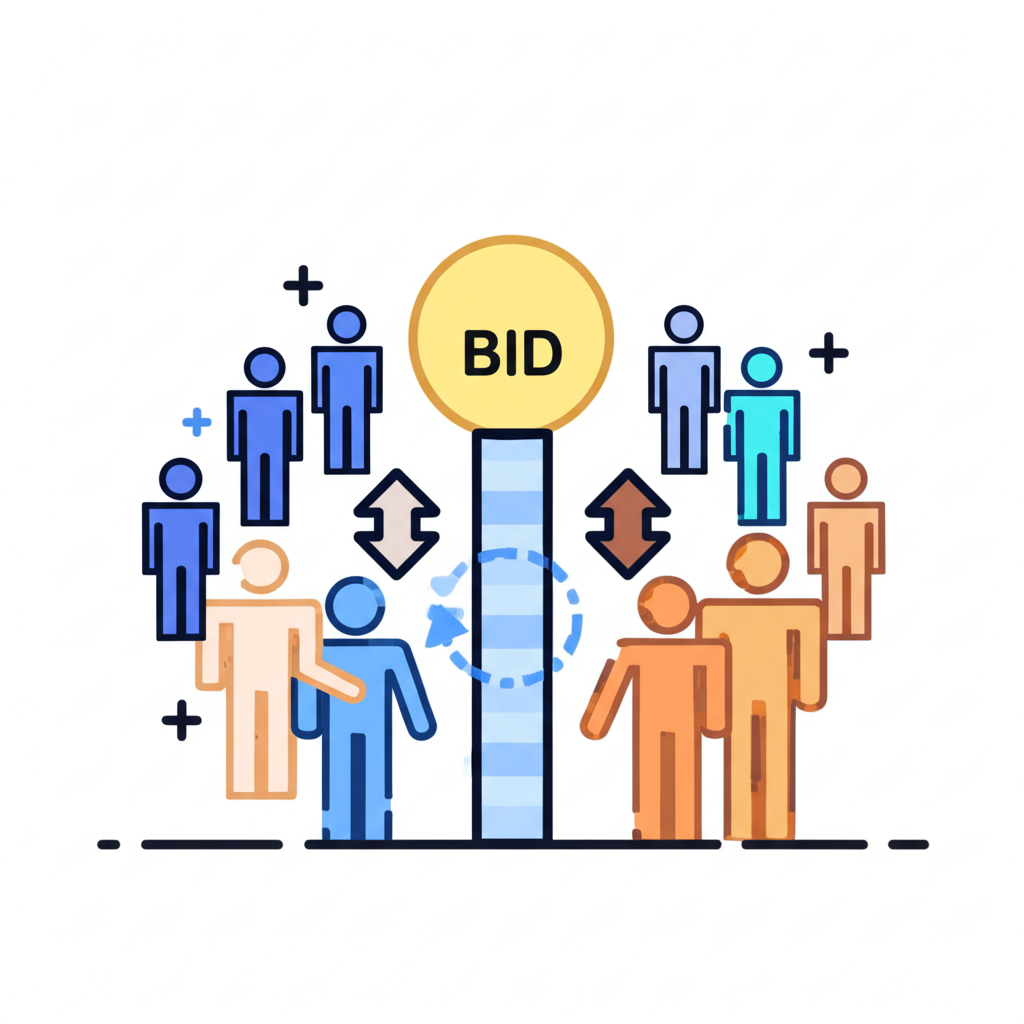 買賣雙方抽象圖像交換報價與要約,達到商品或服務市場共識價格的過程