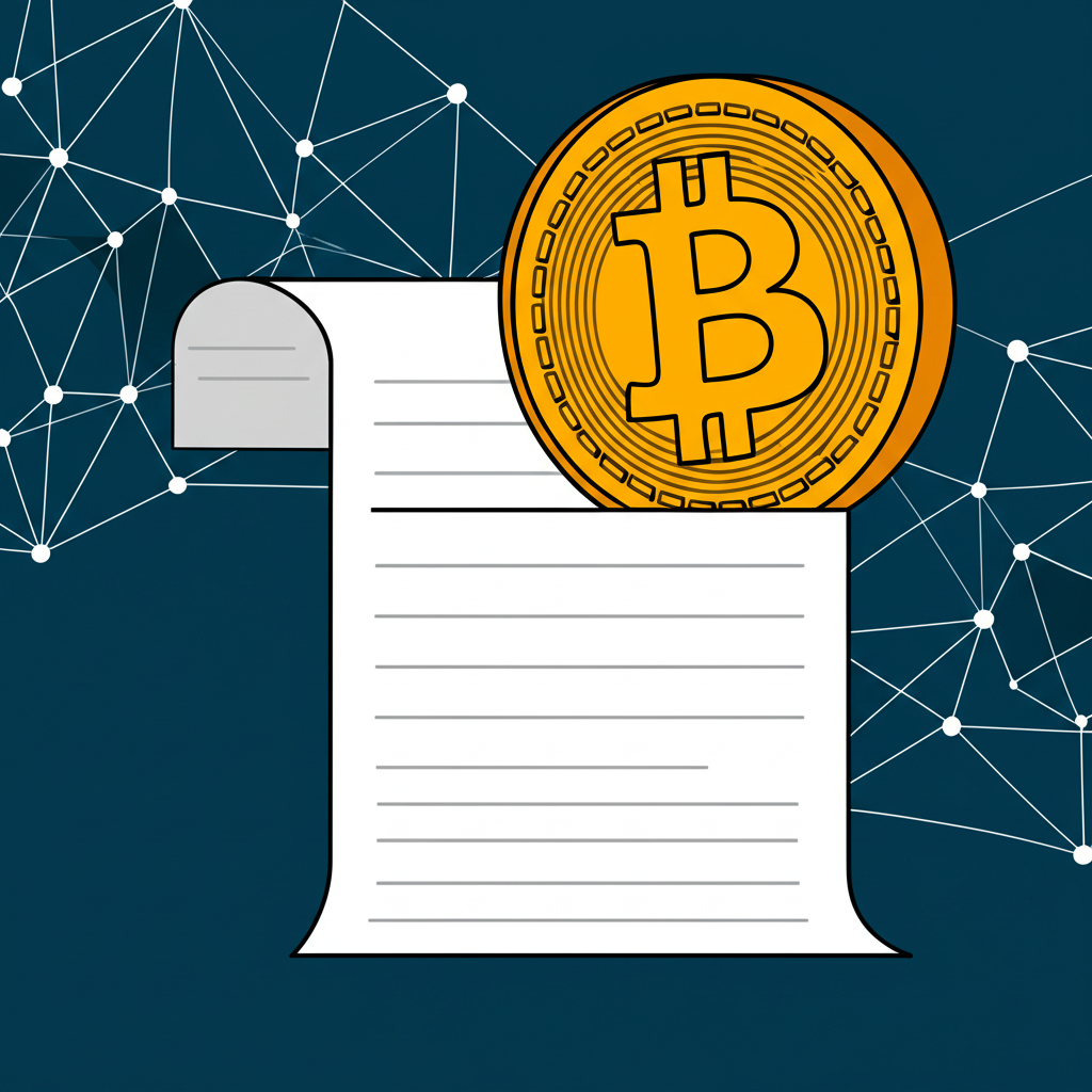 比特幣誕生於2009年的插圖,數位幣從中本聰白皮書概念中浮現,象徵點對點價值轉移與數位資產新時代