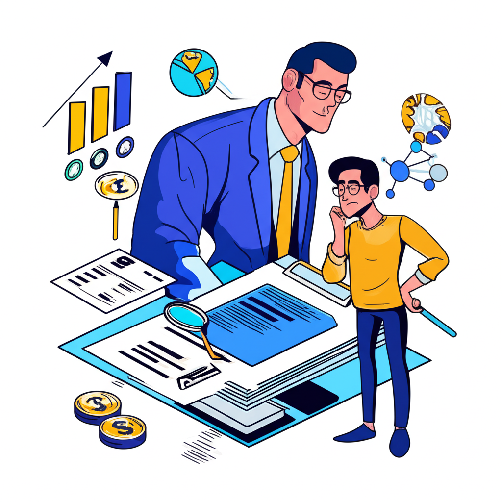 投資者仔細檢視財務報表、管理、產業展望和宏觀因素,發掘公司隱藏價值的插圖