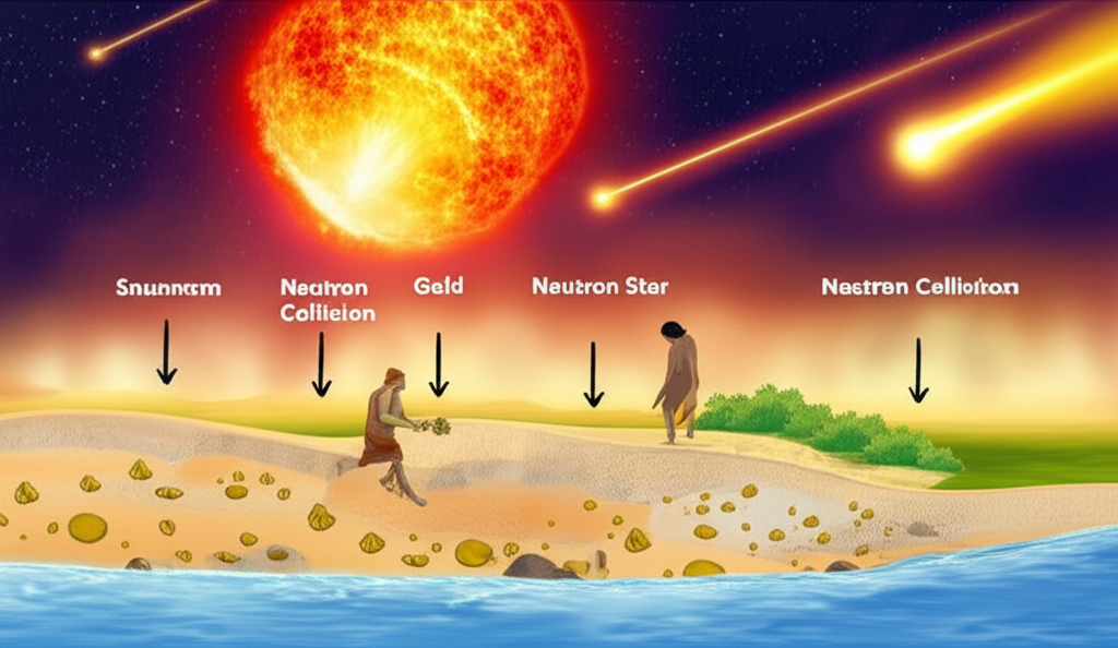 超新星爆炸與中子星碰撞形成黃金,嵌入地球地殼,早人類在河床發現閃耀金塊