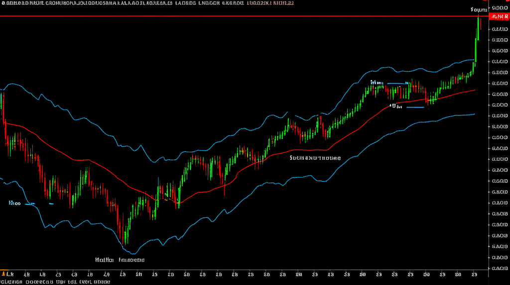 股票圖表顯示布林通道的上、中、下軌道代表市場意義和價格趨勢,包括支撐與壓力線
