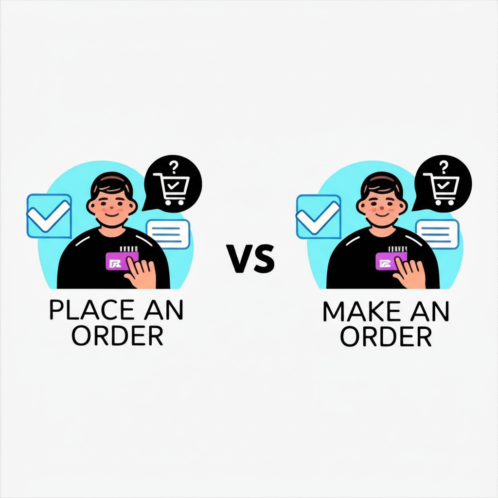 place an order 與 make an order 比較插圖,強調 place an order 的正確性