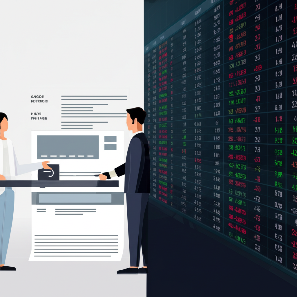 分裂場景,一邊是商業談判的詳細報價,另一邊是即時金融報價的股票市場介面