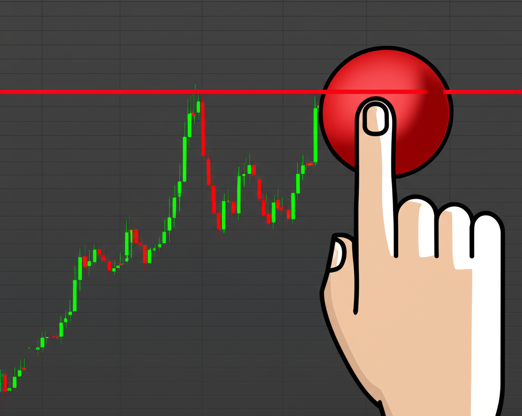 市場圖表顯示停損價觸發與限價單生成的過程，紅線標示價格下跌觸發訂單