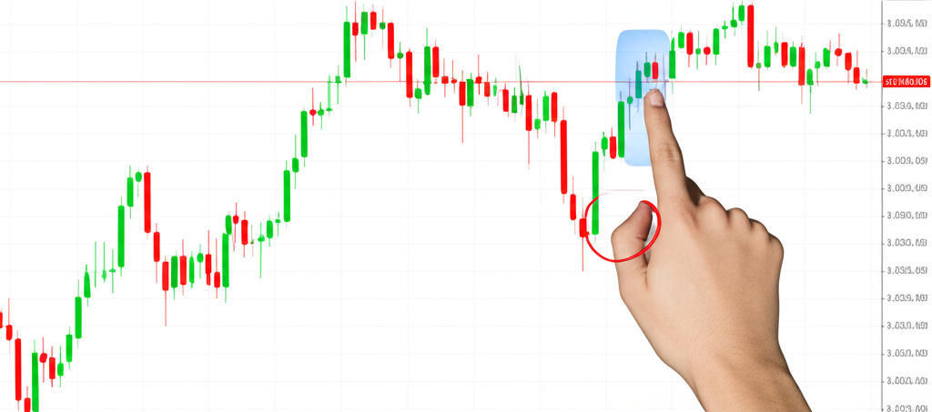 解讀NZD/USD即時圖表，手指指向綠紅蠟燭，揭示央行決策後的市場力量與趨勢信號