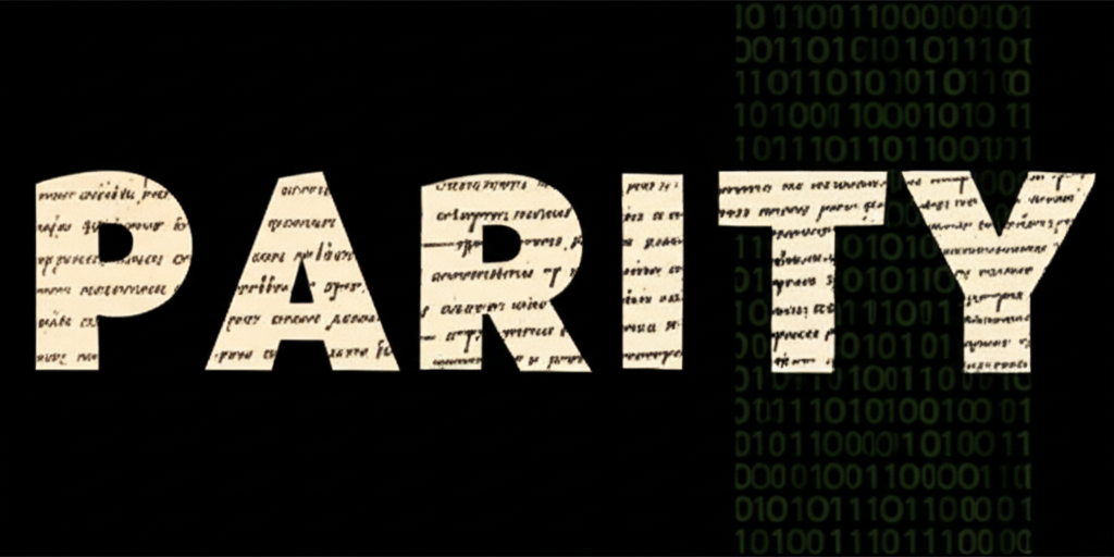 Parity 詞源演變圖示，從拉丁文到現代英文與電腦概念