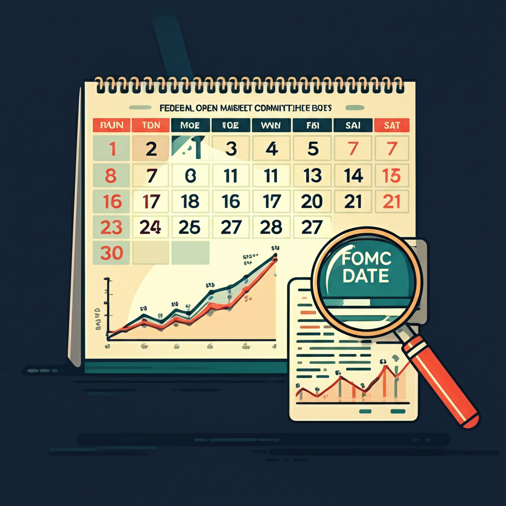 Calendar highlighting FOMC meeting dates with market probability graphs and economic forecasts
