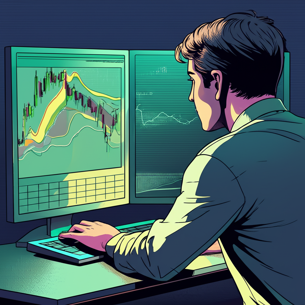 交易者觀察布林通道指標測量市場波動性和價格水平,由約翰·布林格發明