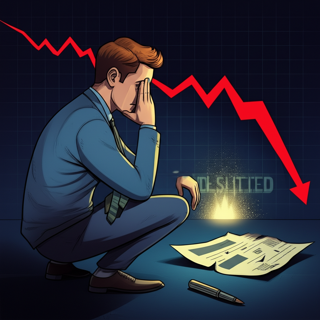 投資人擔憂下市股票價值歸零的插圖，顯示股市下跌與潛在希望