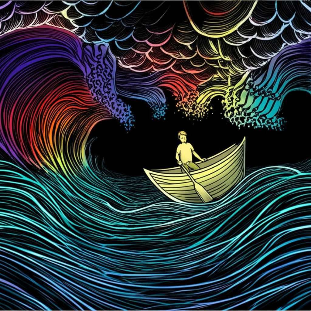 情緒掙扎的象徵:小船在風暴海中被各種情緒浪潮推動