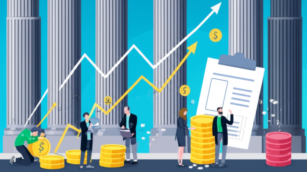 金融圖表顯示上漲趨勢,美國公債如穩定支柱,多元投資組合與分析數據插圖