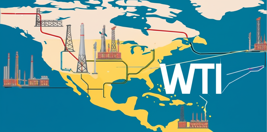 全球油市地圖突出北美地區與 WTI 作為關鍵指標的油管線和煉油塔